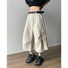 潮牌复古褶皱多口袋工装短裤男女美式夏季宽松百搭七分裤D084-P55，男装牛仔裤，星座308B-1