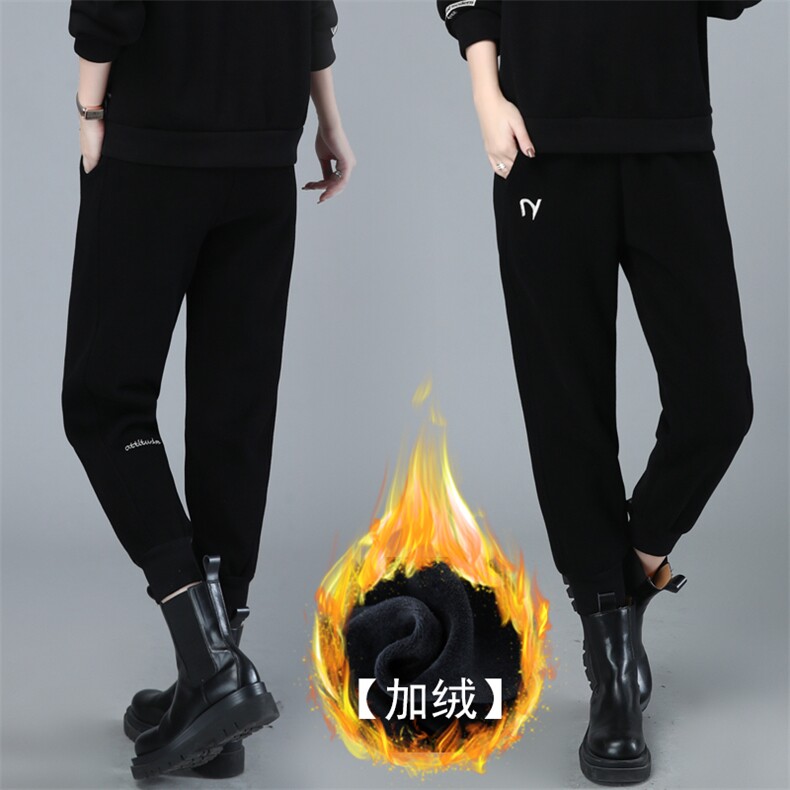 长期大货现货！2024早秋冬装新款韩版百搭哈伦卫裤加绒运动裤女图片