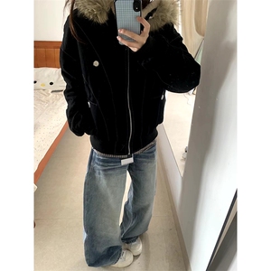 现货重磅boxy短款棉衣座山雕大毛毛领男女棉服水洗工装厚外套图片