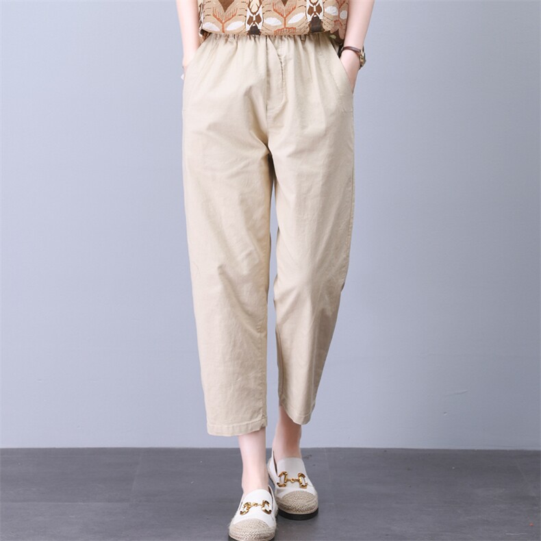 时尚百搭宽松休闲裤女高腰显瘦九分裤舒适棉麻面料夏季新款，女装休闲裤，叶笙衣