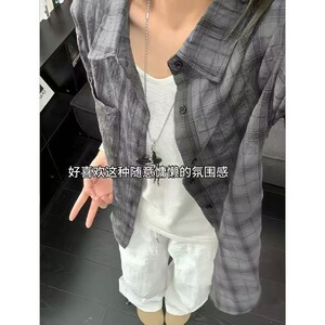 抹茶绿冰丝衬衫短袖男夏季薄款速干格子衬衣cleanfit格纹防晒外套图片