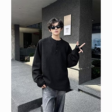 韩式基础简约纯色亨利领纽扣休闲针织衫时尚流行打底毛衣578/P48，男装针织衫/毛衣，星座506
