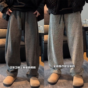 港风秋冬款男女卫裤条纹保暖直筒阔腿长裤h2216 P40图片
