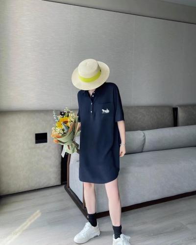 AX9606夏季新款气质2021宽松刺绣大版POLO领纯色连,女装,L·H·X