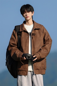 JK8606-P78 L-8XL2026春季大码美式皮棉翻领衣夹克外套图片