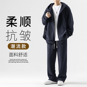 纯色百搭条绒套装休闲穿搭连帽外套加休闲裤两件套-TZ820特批117图片