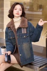 梦依缘2025冬时尚精品舒适休闲加绒牛仔外套二，女装短外套，梦依缘
