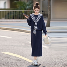 条纹披肩卫衣裙子套装女春季2026新款设计感洋气显瘦半身裙两件套，女装套装/套裙，浙宝029