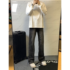 B221美式ins高街暗黑小众个性宽松直筒牛仔裤LK23140-P65控88，男装牛仔裤，电商B221