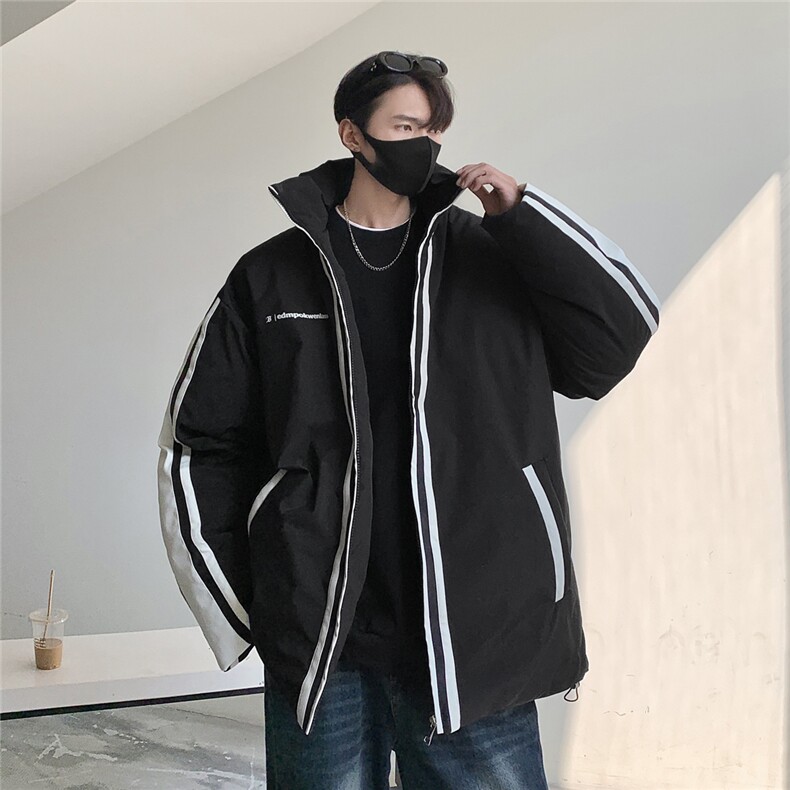 23冬季新款PU皮拼接棉服男款外套潮牌美式情侣运动棉衣D334P128,男装棉衣,电商A335-1（原A458）