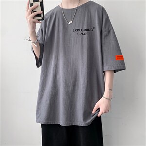 YT26244-P30 亚短袖t恤男大码五分袖男宽松七分袖 港风模特图片