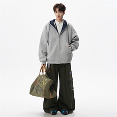 春季新款撞色拼色连帽开衫卫衣W616P70，男装卫衣，电商A073