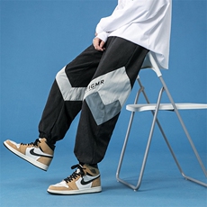 蓝底2024秋冬新款撞色拼接宽松束脚运动休闲潮牌裤子2111-P45控69，男装休闲裤，星座914-3
