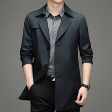 风衣男中长款春秋季商务休闲中年男士外套宽松免烫时尚百搭男装，男装风衣，电商B212（原钱塘6029）