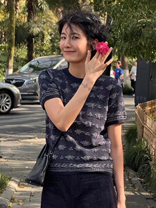 2025百搭时尚简约天丝莱赛尔梨花落提花圆领短袖,女装针织衫/毛衣,晨旭羊绒