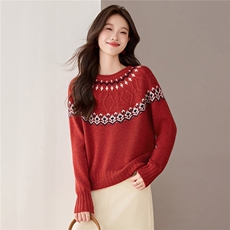 100羊毛衫慵懒松弛感费尔岛毛衣女秋冬季新款亮丝提花针织上衣，女装羊毛衫，艾米