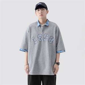 新款优品男士短袖刺绣贴标半开拉链印花T恤宽松上衣ZD3314-P54，男装T恤，星座717