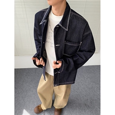 现货得物二开秋季重磅复古丹宁色宽松明线牛仔夹克男JK1256-P78，男装夹克，星座1103-3