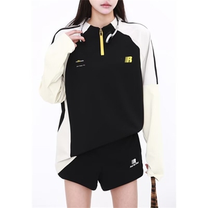 网球羽毛球服女美式训练运动撞色半拉链速干长袖T恤防晒罩衫上衣图片
