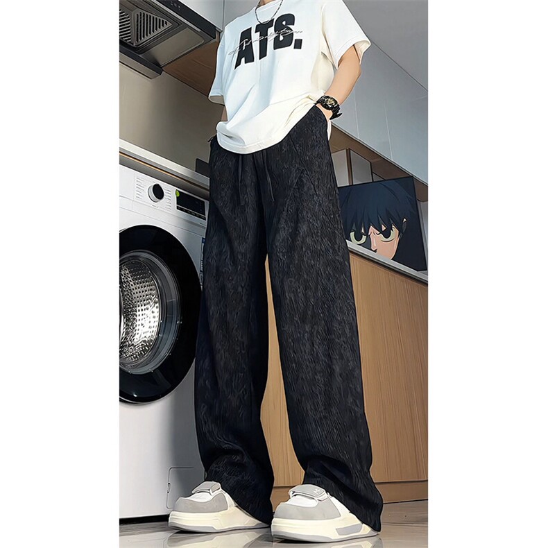 肌理感褶皱扎染休闲裤男夏季冰丝薄款透气长裤直筒阔腿裤KZ066P50，男装休闲裤，电商B312