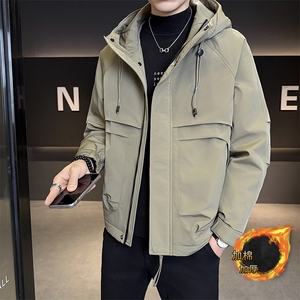 秋冬二棉男士新款连帽青年简约休闲纯色轻薄保暖图片