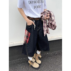 1014-1~KZ339~P48-港风潮男夏季新款2025个性拼色格子牛仔裤，男装牛仔裤，星座1014-1