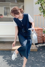 休闲牛仔马甲半身裙套装女夏三件套洋气减龄显瘦遮肉韩系穿搭爆款，女装套装/套裙，慧尚依恋