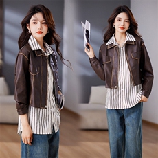 港风皮衣女外套2024新款洋气设计感复古机车皮夹克小个子短款上衣，女装皮衣，美拉德工厂直营店