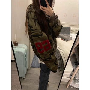 美式穿搭迷彩连帽卫衣外套女秋季刺绣拉链开衫情侣上衣潮WY226图片