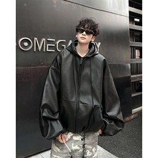 2025年新款港风夹克美式连帽皮衣情侣外套男装XZ212-1-QPY05-P75，男装夹克，星座212-1