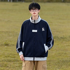 抖音得物品质美式高街重磅结构拼接织带翻领卫衣夹克外套AW11302，男装夹克，电商A443