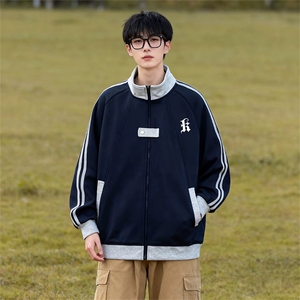 抖音得物品质 美式高街重磅结构拼接织带翻领卫衣夹克外套AW11302图片