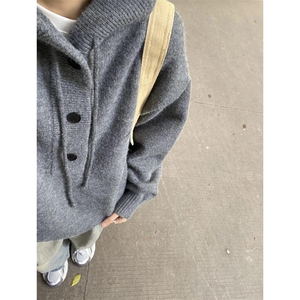 重磅秋冬装北极绒开衫毛衣美式复古休闲慵懒风针织衫加厚连帽外套图片