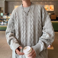 针织衫男士秋冬季休闲宽松圆领长袖毛衣潮流提花复古外套，男装针织衫/毛衣，星座716-3