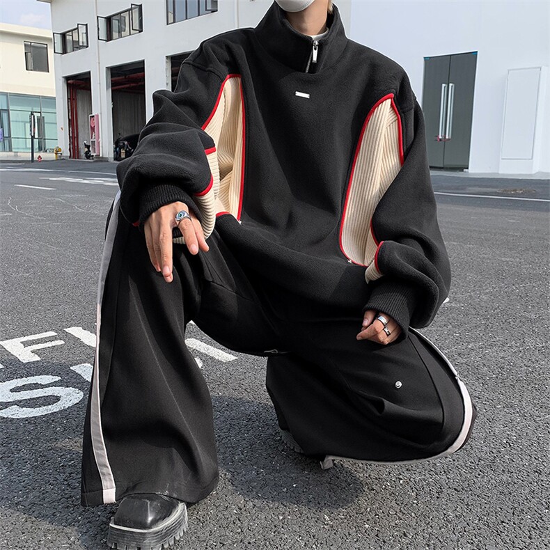 现货！25秋冬男士针织拼接撞色保暖摇粒绒加厚卫衣mj988-p118，男装夹克，电商B288