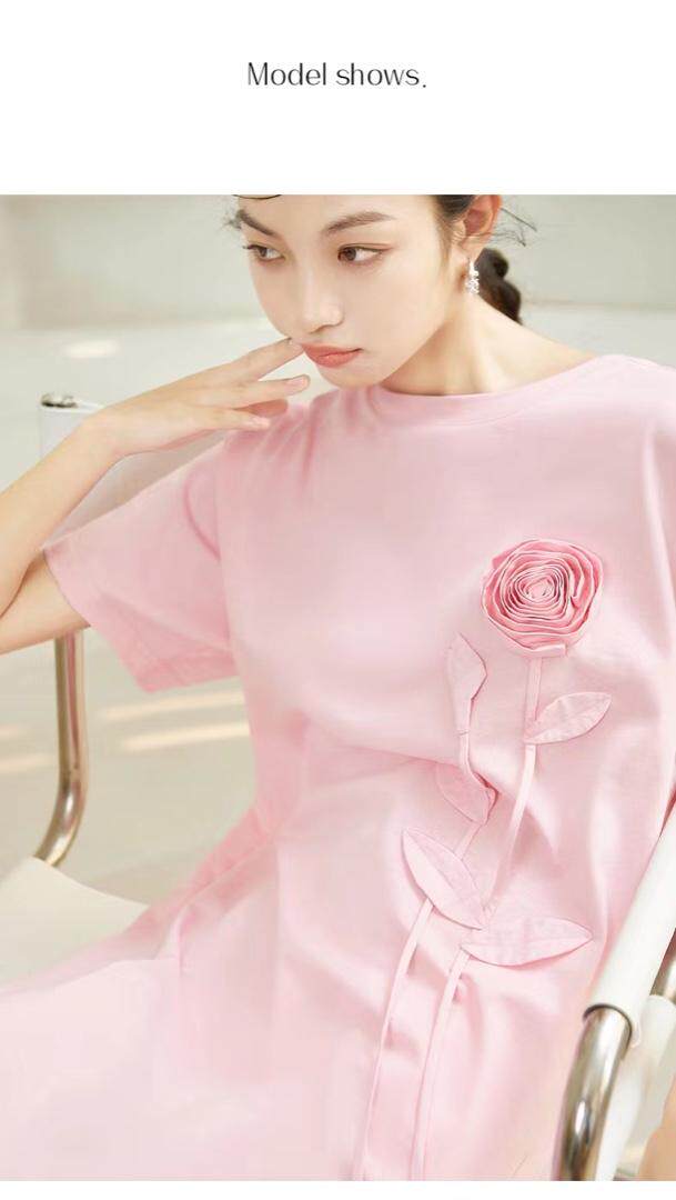 现货夏季新款-设计师系列玫瑰花帖布连衣裙，女装连衣裙，觅处