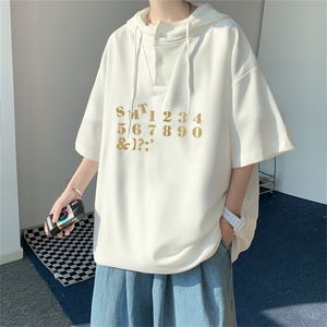 夏季港风冰丝宽松连帽短袖t恤五分体恤上衣TLM460-P40控58图片