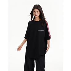 抖音得物高品质二开240克宽松纯棉美式潮牌三条杠织带短袖T恤，男装T恤，电商A486-1