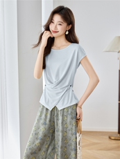 时尚休闲套装女夏2025新款气质洋气减龄短袖t恤阔腿裤穿搭两件套，女装套装/套裙，岚衣(原川流布茜）