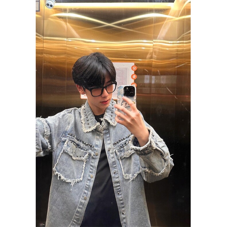 【有货】cleanfit毛边牛仔外套男款美式高街工装夹克CT01CC-P65,男装夹克,星座1007（原301D）