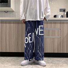 泼墨裤子男韩版潮流灯芯绒休闲春季宽松直筒高街坠感裤K3008-P35，男装休闲裤，星座1008-1