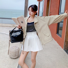 卡其色短款外套女小个子2024春秋季新款高级感工装夹克休闲风衣潮，女装短外套，辉之琳