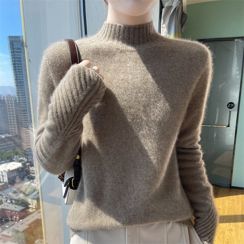 秋冬季新款舒适时尚百搭七针孔袖羊毛衫,女装羊毛衫,美轩羊绒
