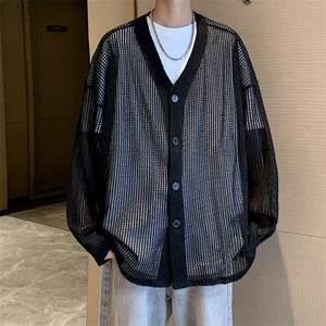 针织开衫男女韩版潮流宽松百搭镂空帅气2024秋冬ins毛衣MZ475-P45图片