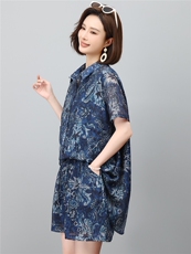 套装女2026年夏季新款时尚宽松中年妈妈大码短裤两件套，女装套装/套裙，江忆布依