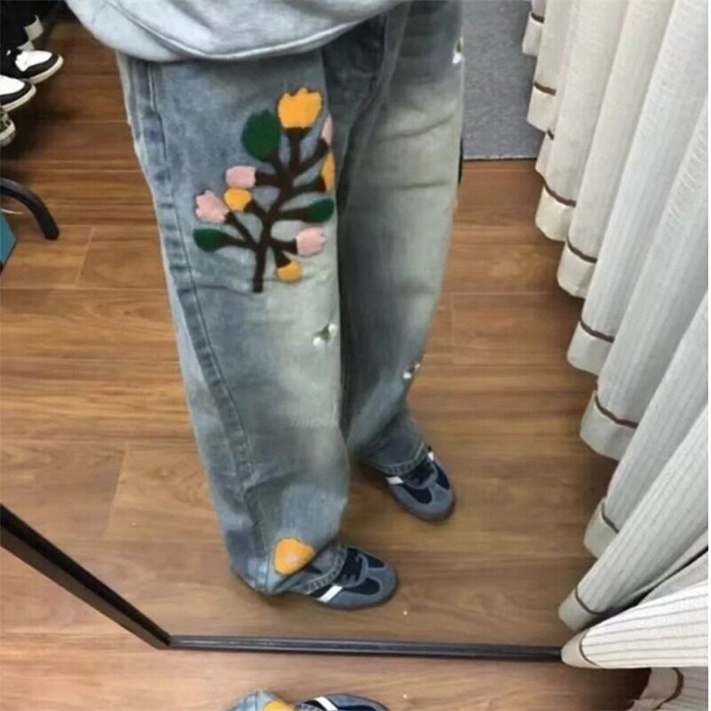W9218-P58网图现货春季新款美式重工水洗钩花刺绣直筒牛仔裤,男装牛仔裤,星座1608-2