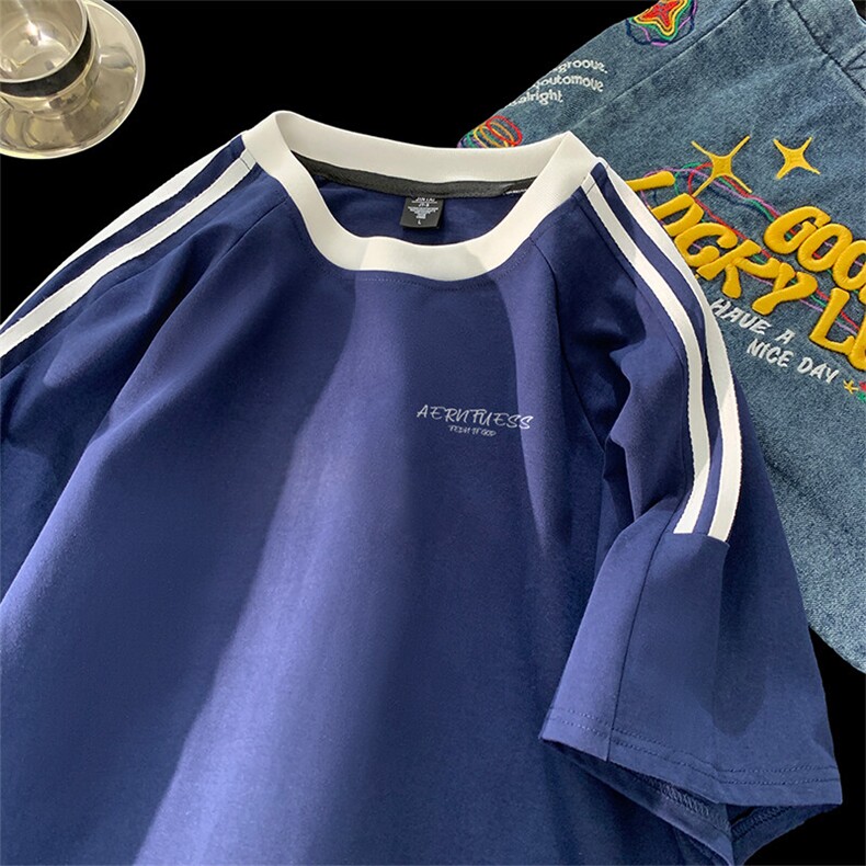 可48小时发货支持抖音得物来样二开重磅美式高街纯棉织带短袖T恤，男装T恤，电商A486-1