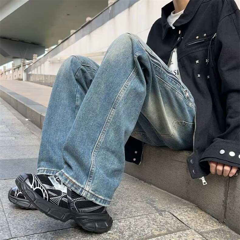 美式高街牛仔裤男韩版潮拉链个性2024春季新款ins长裤RK1012-P45,男装牛仔裤,星座412-3