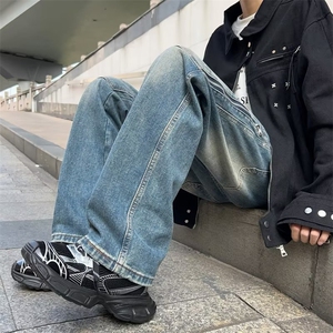 美式高街牛仔裤男韩版潮拉链个性2024春季新款ins长裤RK1012-P45图片