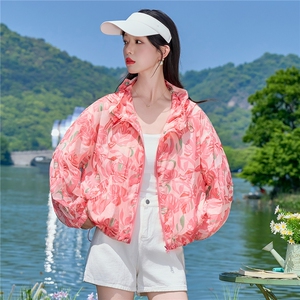 连帽防晒衣女短款2026年夏季新款冰丝薄款时尚印花透气防晒服外套图片